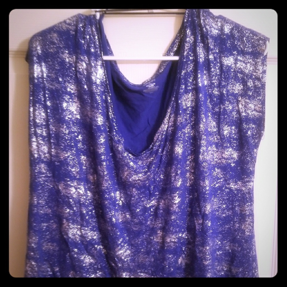 Metallic and blue off the shoulder T